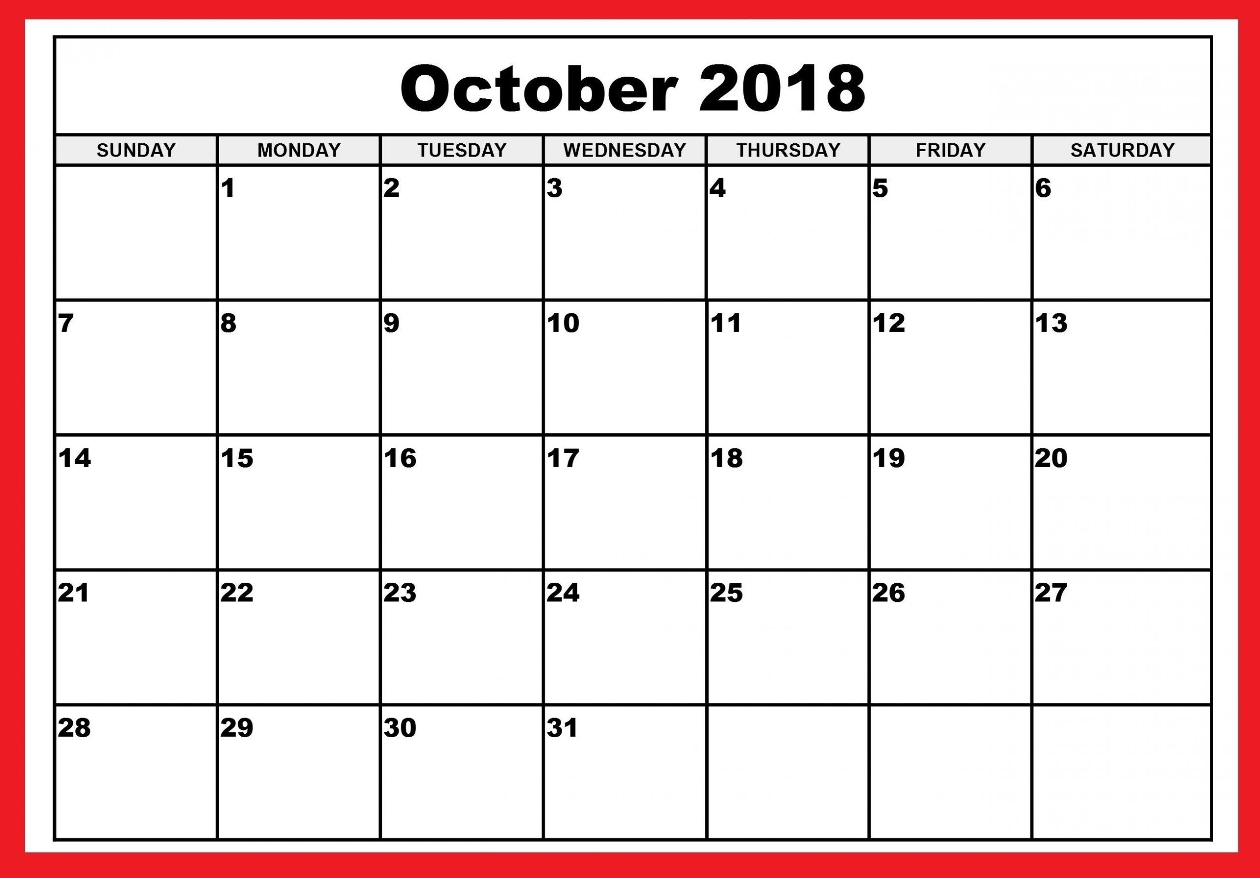 October Blank Calendar Monday To Friday Only | Template Calendar in October Blank Calendar Monday To Friday Only
