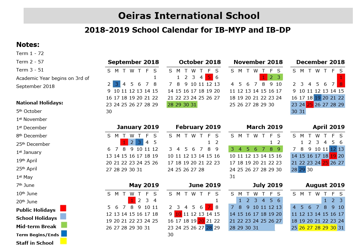 Ois School Calendar 2018-19 - Oeiras International School throughout 5 School Day Calendar Blank