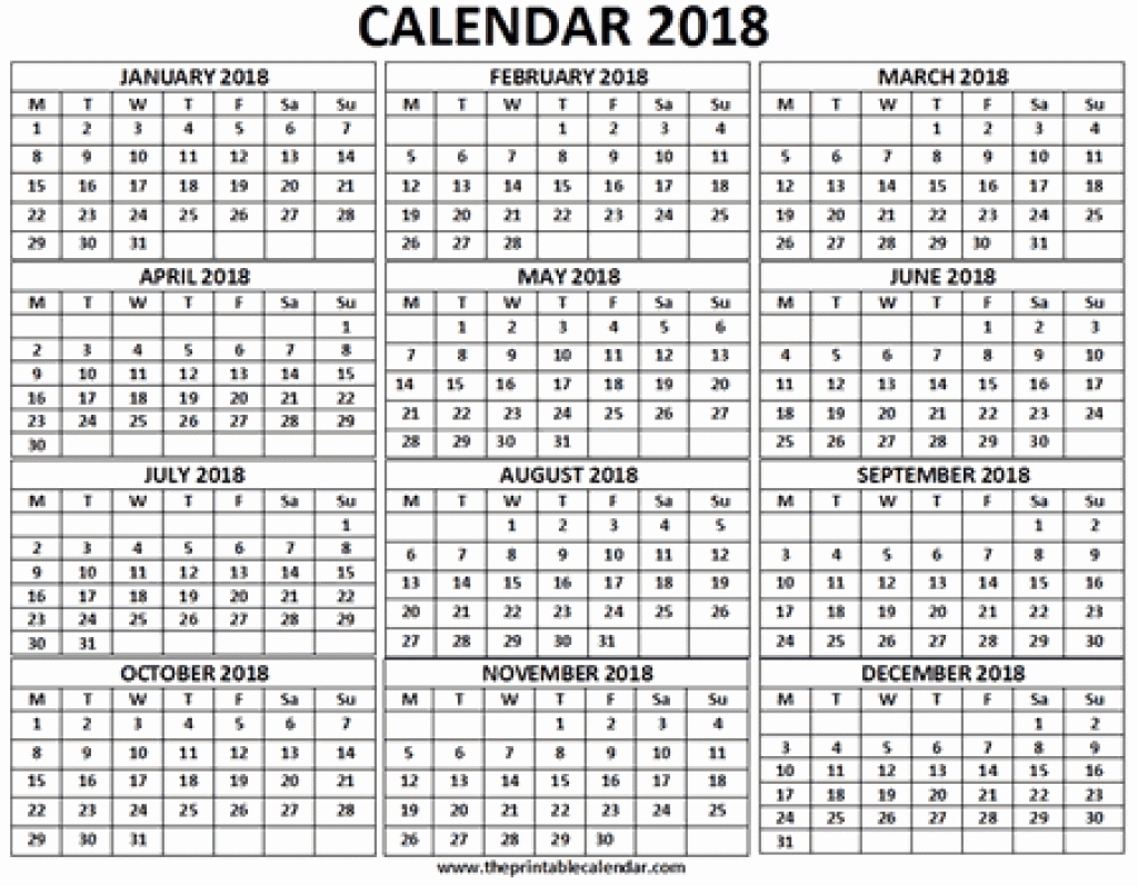One Month Calendar 12 Month Calendar 2018 On One Page Printable throughout 12 Month One Page Calendar