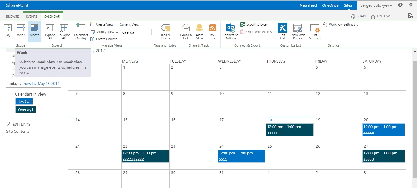 Overlay Calendar Switching Between Weekly And Monthly Views for Sharepoint 2013 Calendar Overlay Issues