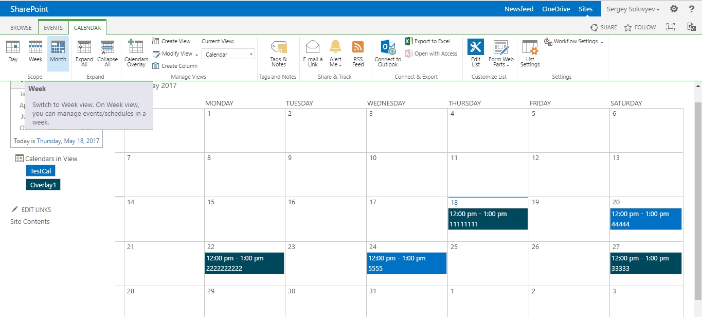 Overlay Calendar Switching Between Weekly And Monthly Views inside Sharepoint 2013 Calendar Overlay Settings