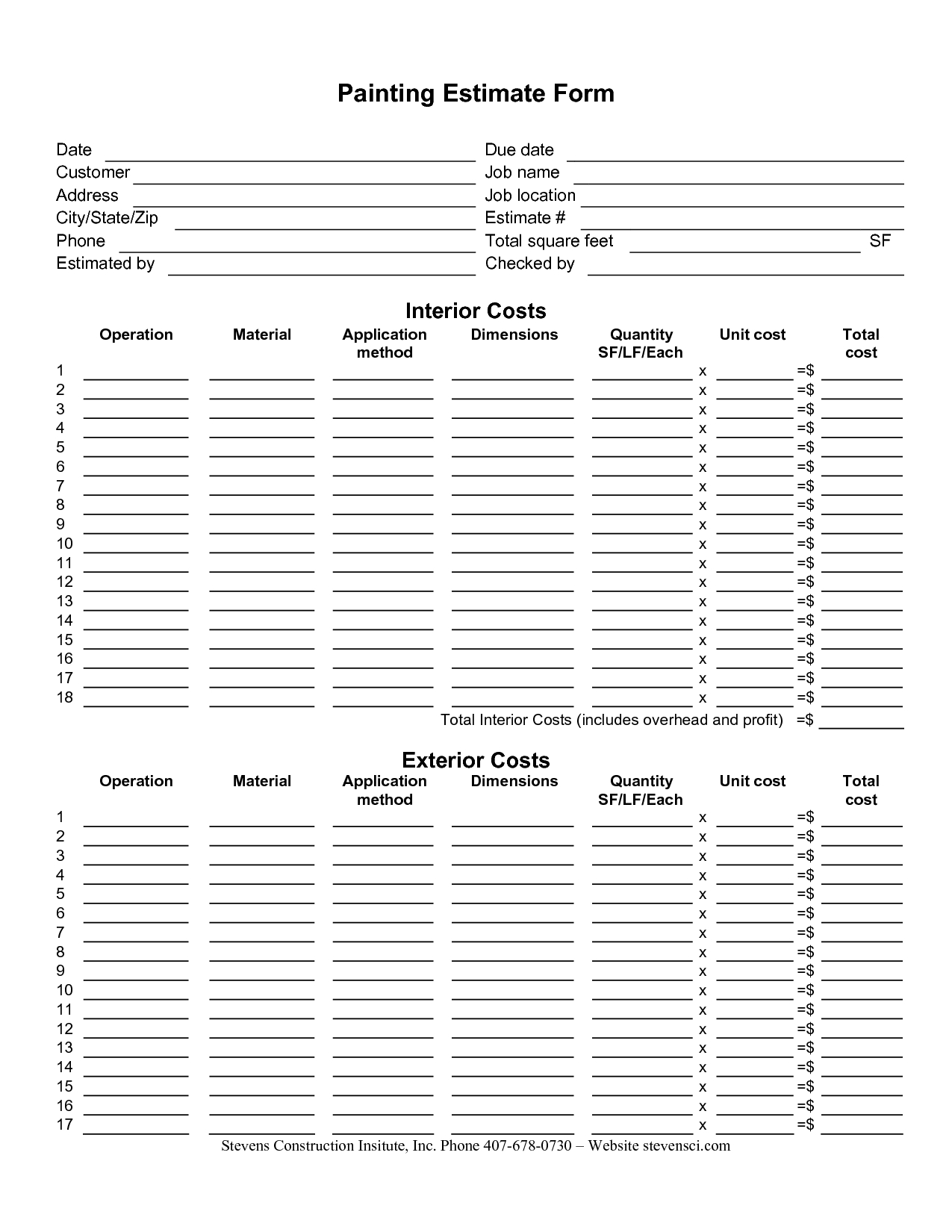 Editable Painting Estimate Template