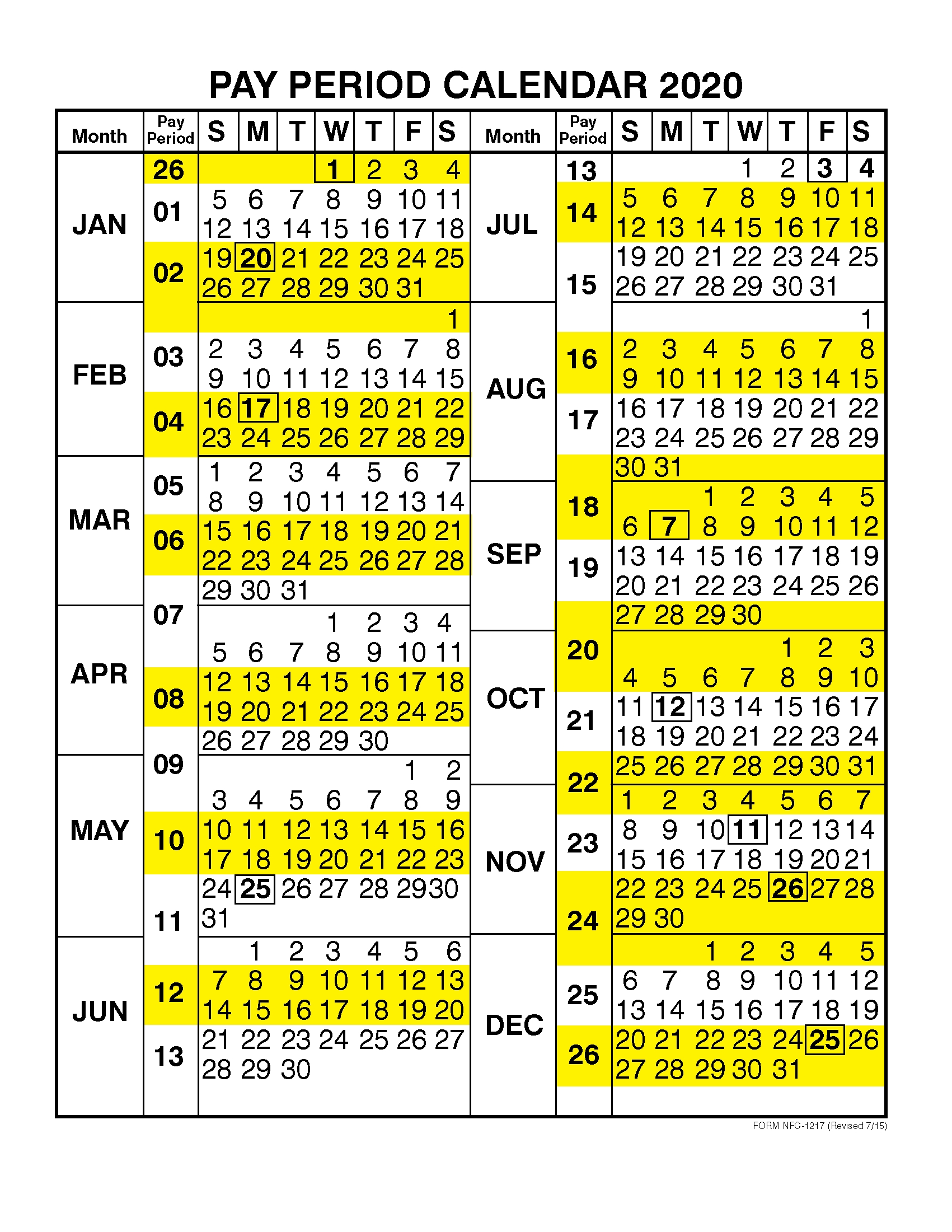 Federal Pay Period Calendar 2020