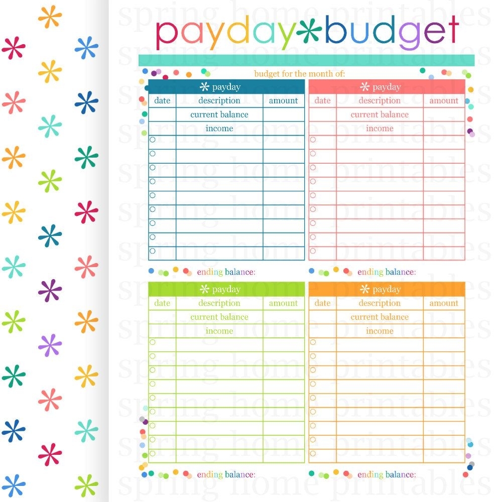 Payday Budget, Budget Planner, Printable Budget, Bill Organizer inside Blank Weekly Bill Organizer Printable