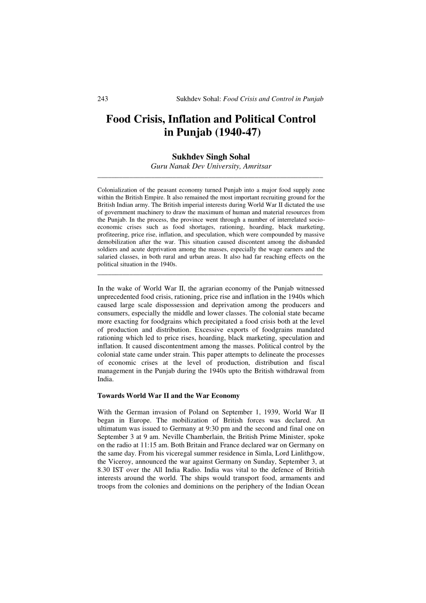 Pdf) Food Crisis, Inflation And Political Control In Punjab (1940-47) with Days Of The Week In Punjabi