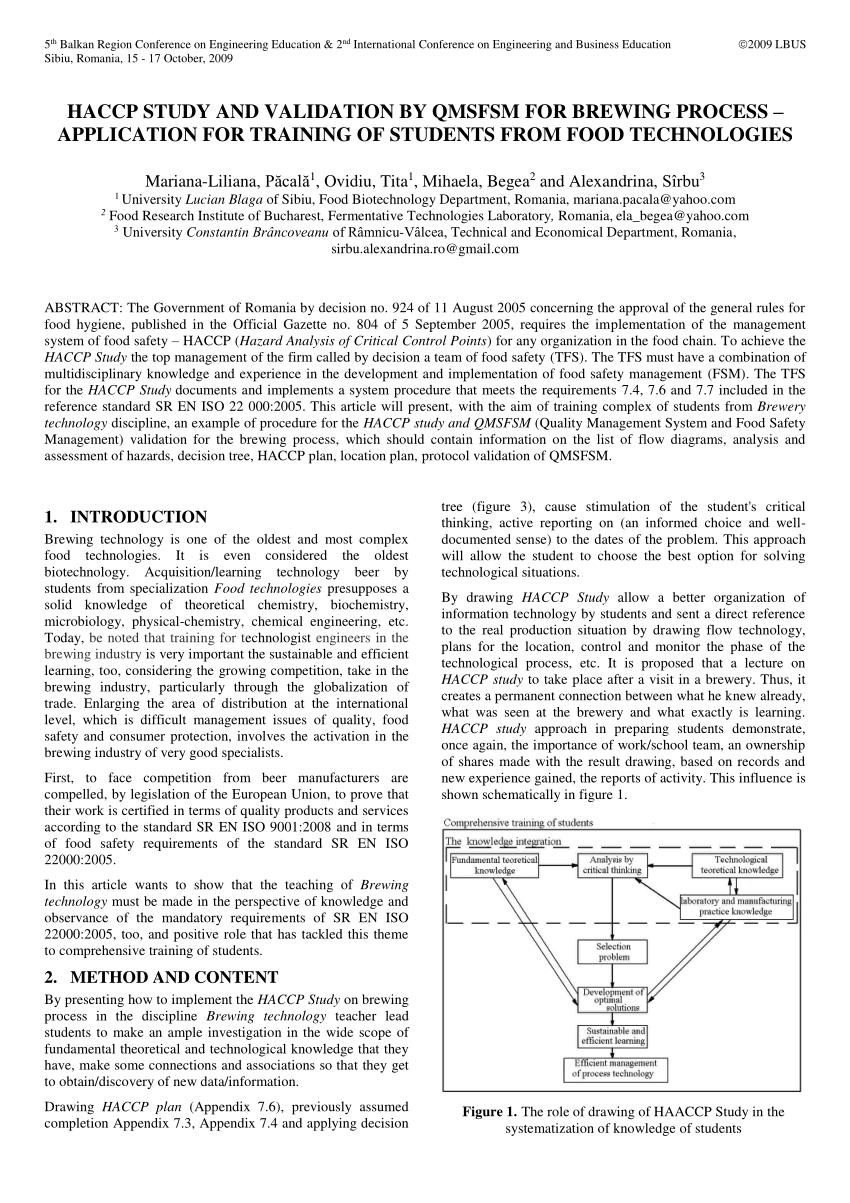 Pdf) Haccp Study And Validationqmsfsm For Brewing Process for Visual Management Ccp In Production Area