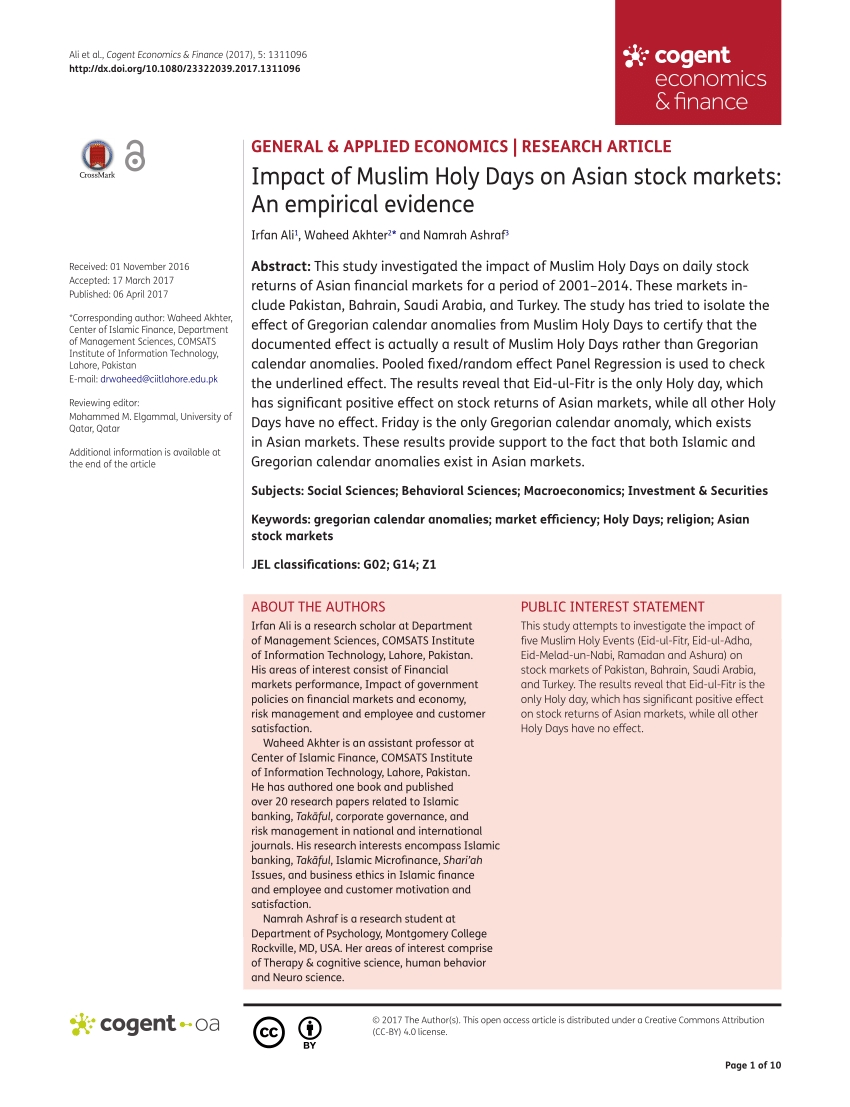 Pdf) Islamic Calender Events And Stock Market Reaction: Evidence within Islamic Calendar 2008 In Pakistan