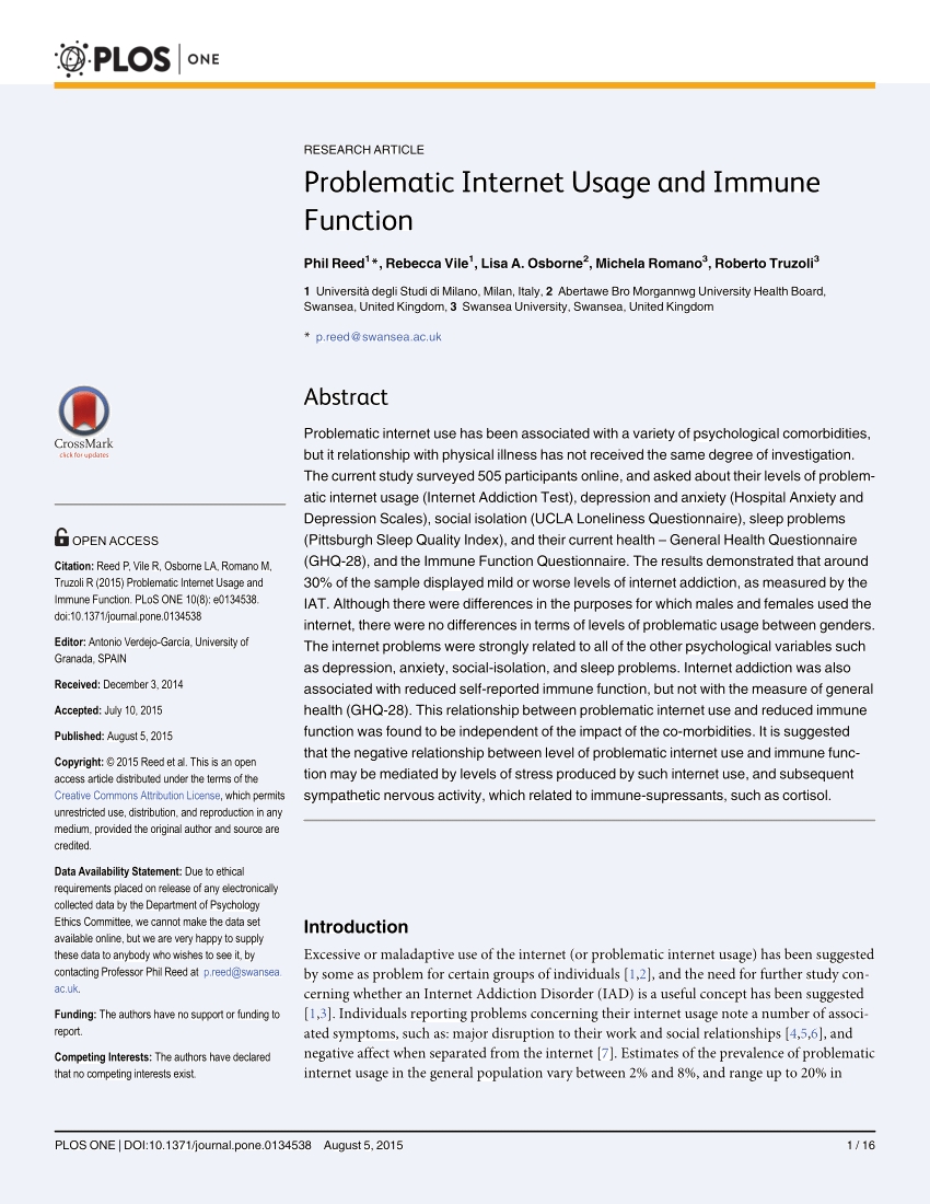 Pdf) Problematic Internet Usage And Immune Function (Vol 10 for 16 10 2015 In Romano