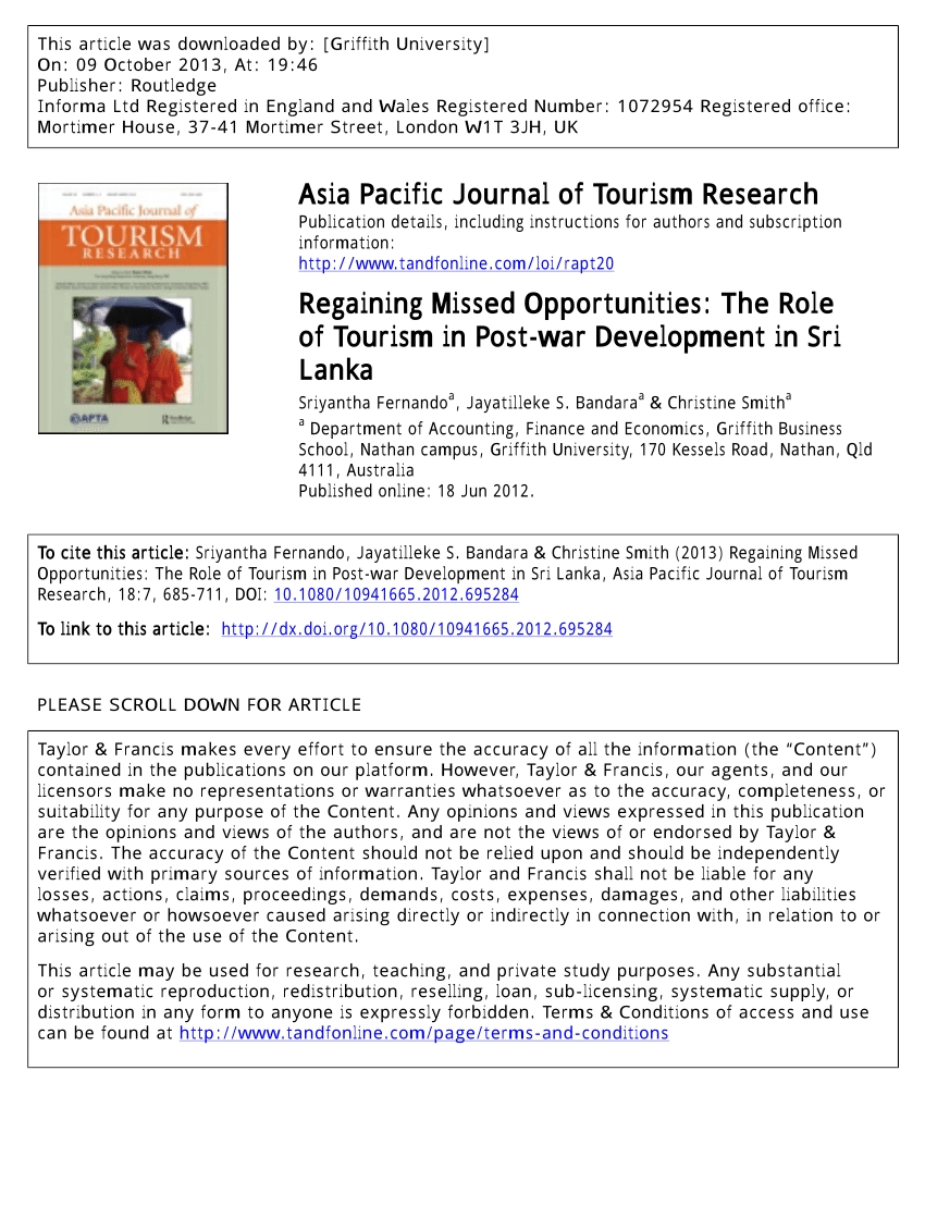 Pdf) Regaining Missed Opportunities: The Role Of Tourism In Post-War pertaining to 18 August 1987 In Sri Lanka