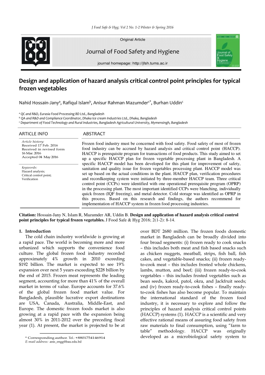 Pdf) The Design Of Haccp Plan For Potato Chips Plant In Bangladesh intended for Visual Management Ccp In Production Area