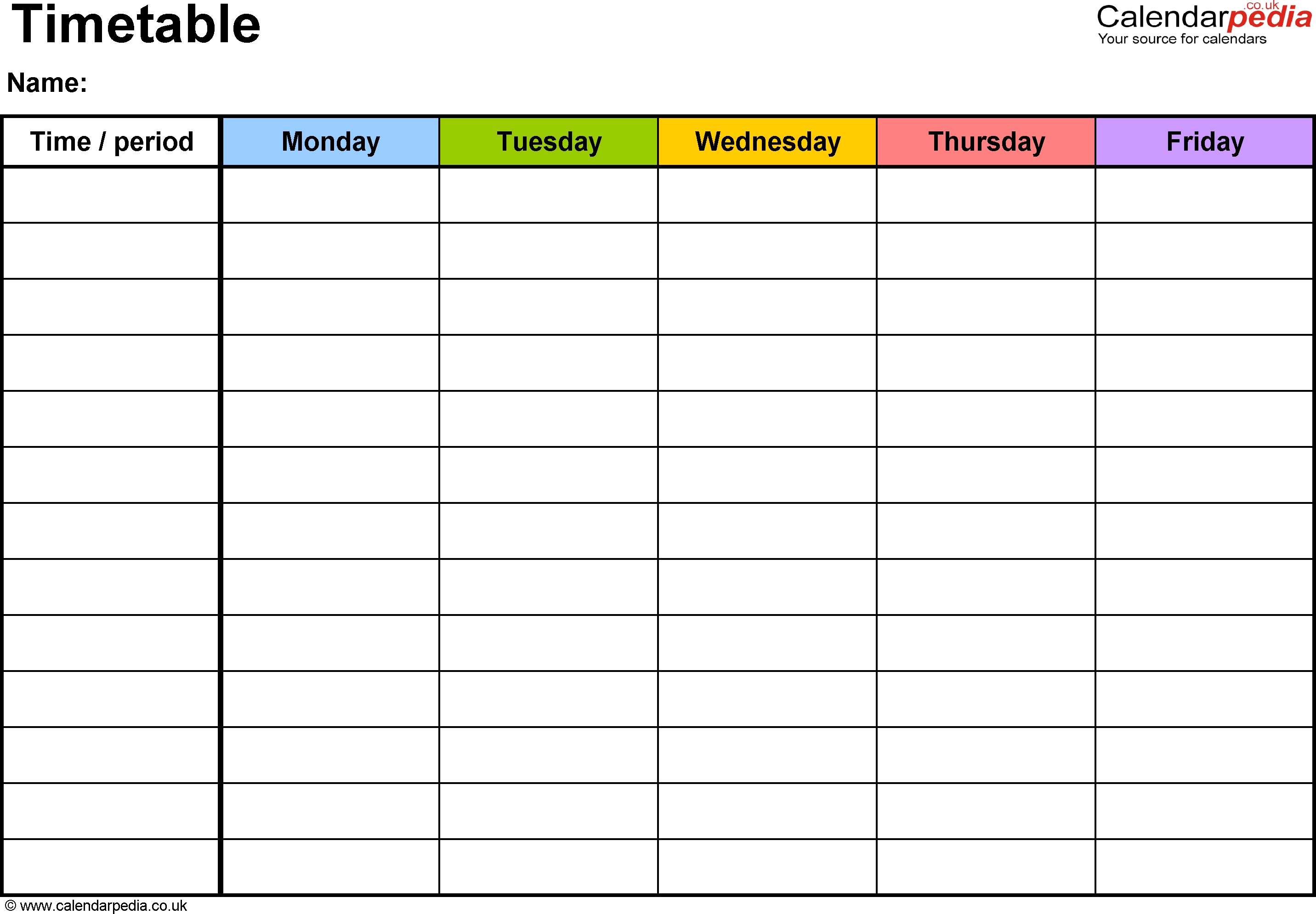 Pdf Timetable Template 2: Landscape Format, A4, 1 Page, Monday To throughout Blank 5 Day School Timetable