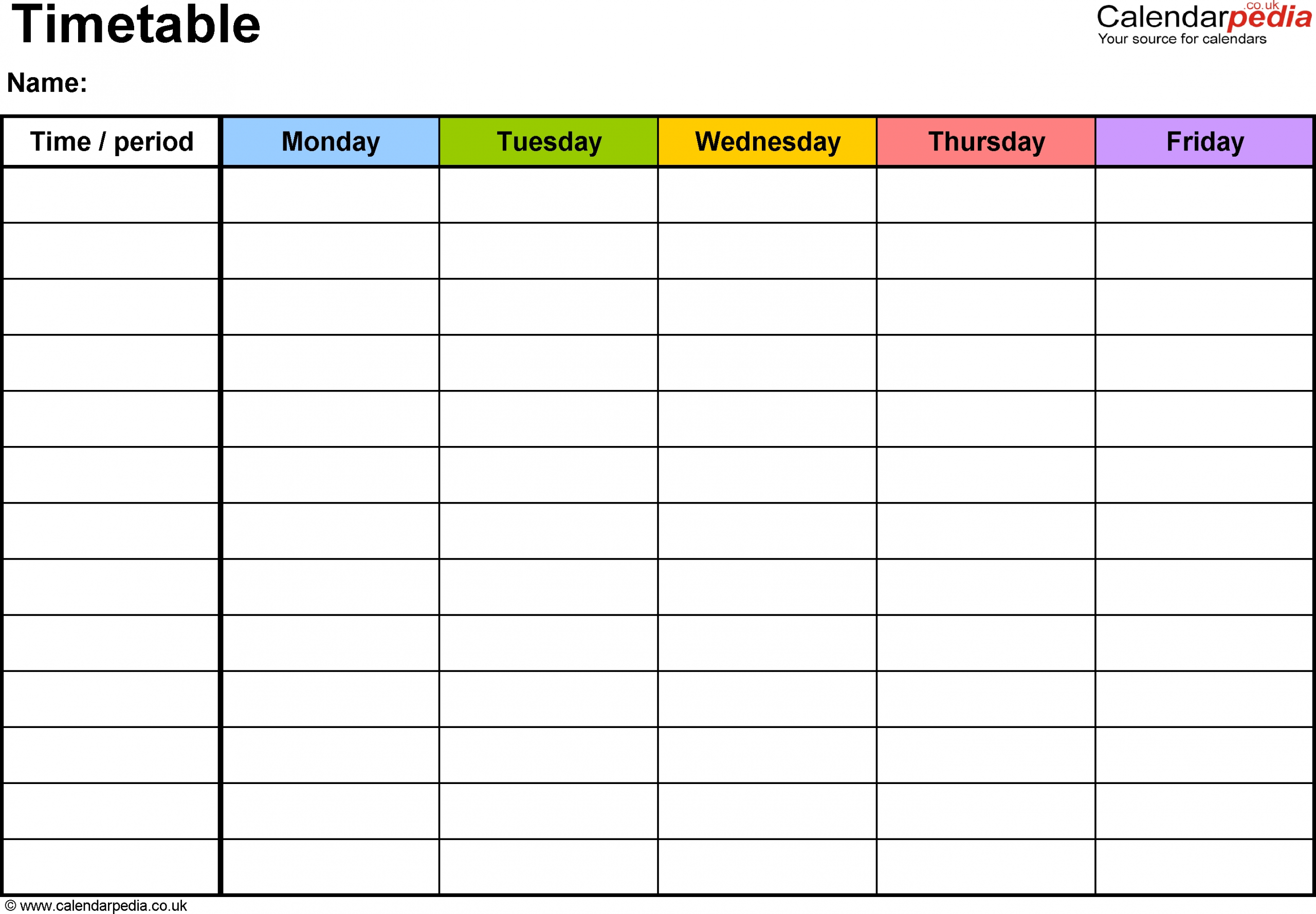 Pdf Timetable Template 2: Landscape Format, A4, 1 Page, Monday To with Free Printable 5 Day Calendar Pages