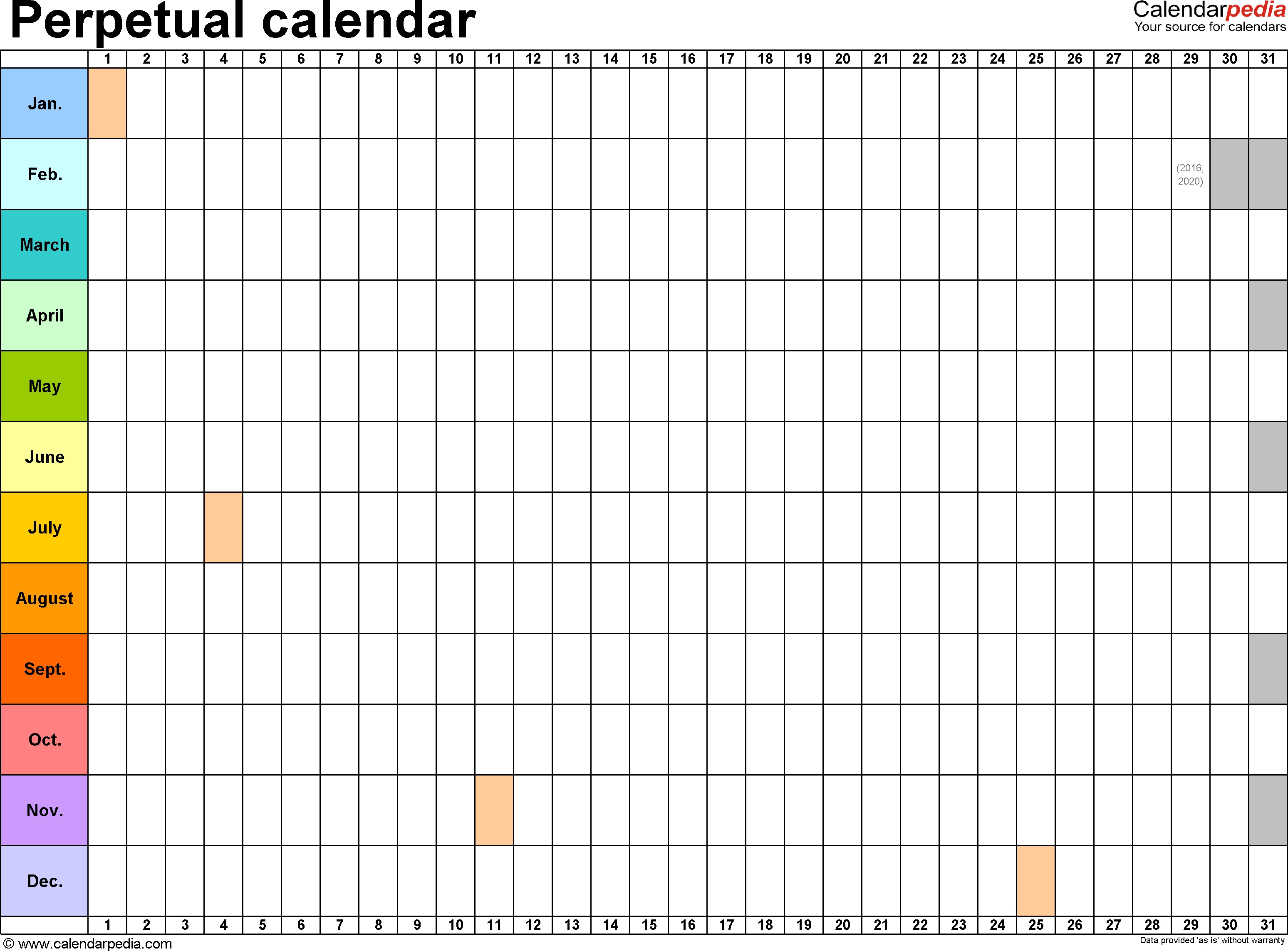 Perpetual Calendars - 7 Free Printable Pdf Templates regarding 4 Week Perpetual Monthly Calendar