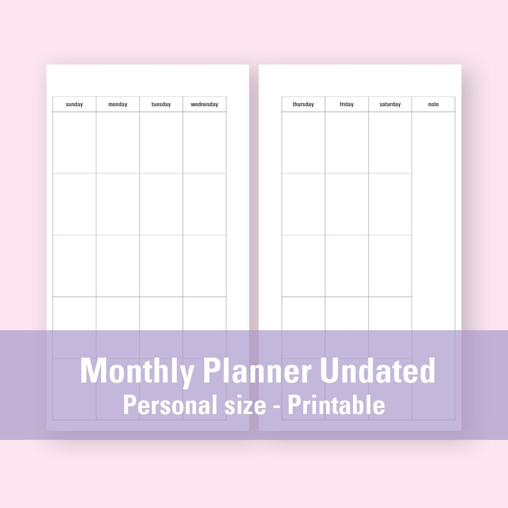 Personal Size Monthly Planner Undated Printable Monthly | Etsy within Undated Printable Monthly Calendar Free
