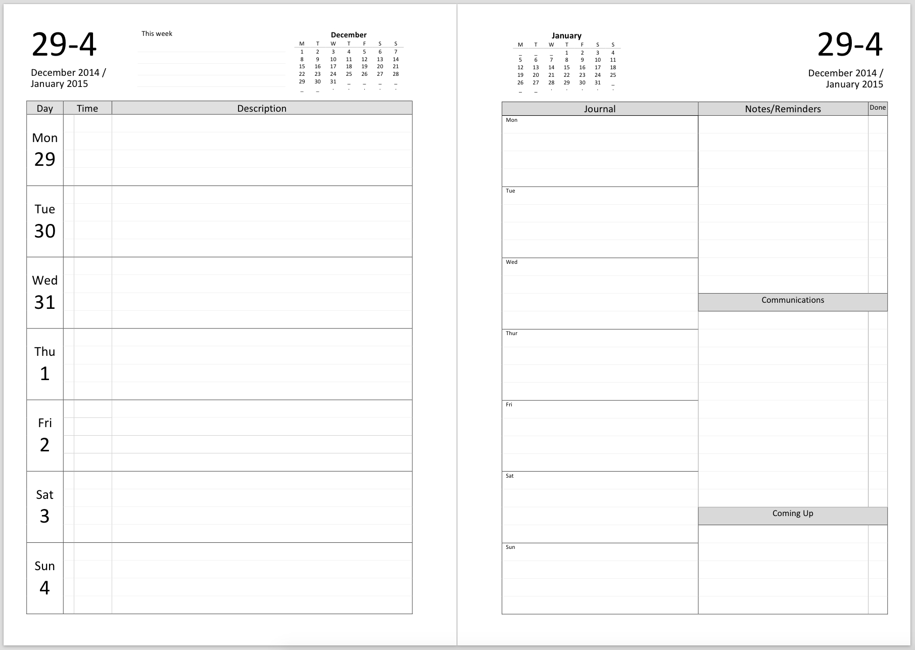 Philofaxy: Inserts For 2018 with 4 Week Calendar To Print