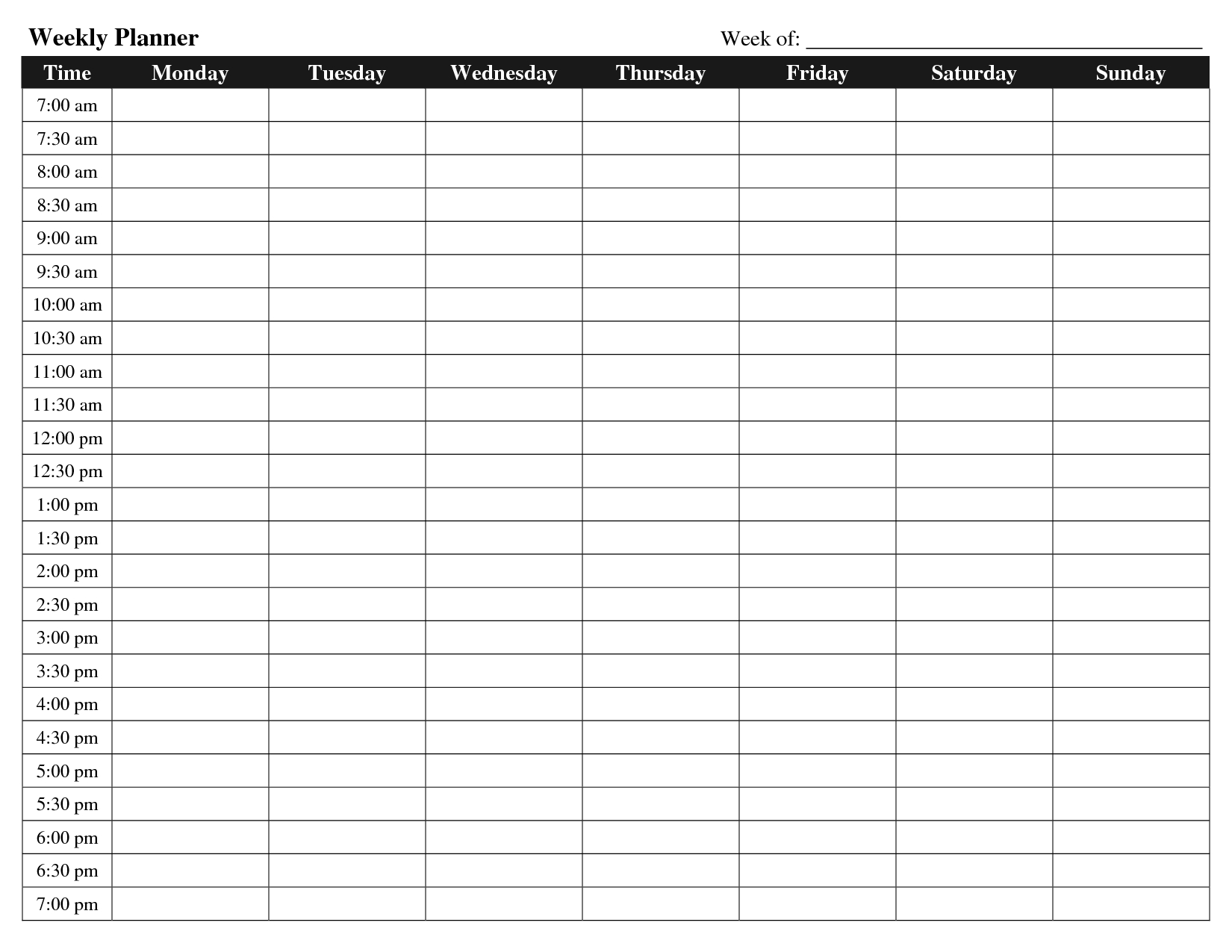 blank weekly timetable to print