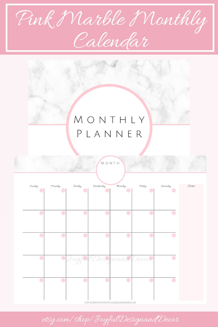 Pink Marble Monthly Calendar, Blank Monthly Planner, Monthly regarding Marble Themed Blank Class Schedule Template