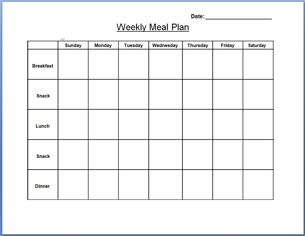 free weekly menu calendar template