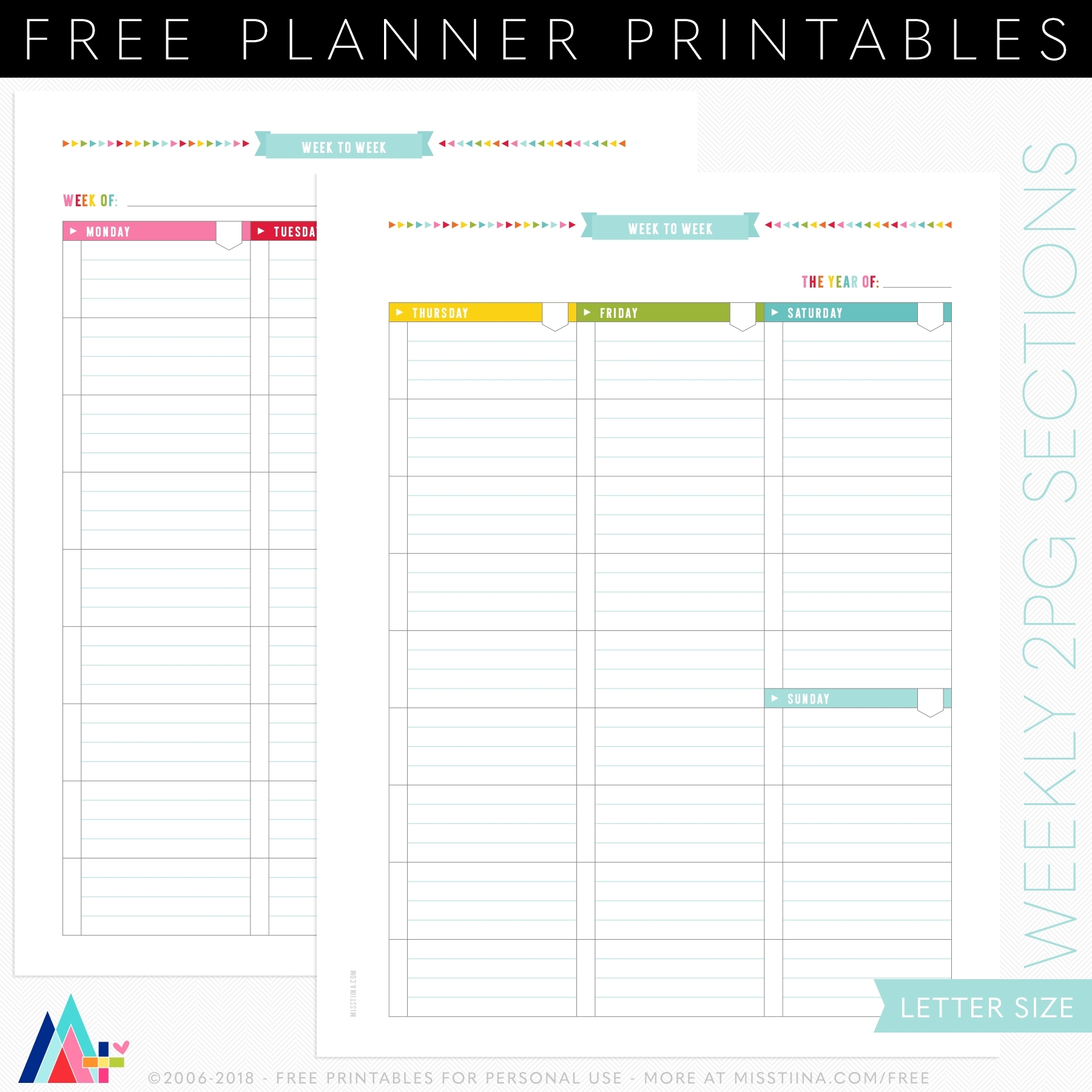 Planner Printables | Misstiina regarding Free Printable Weekly Calendar Page With Notes Sections