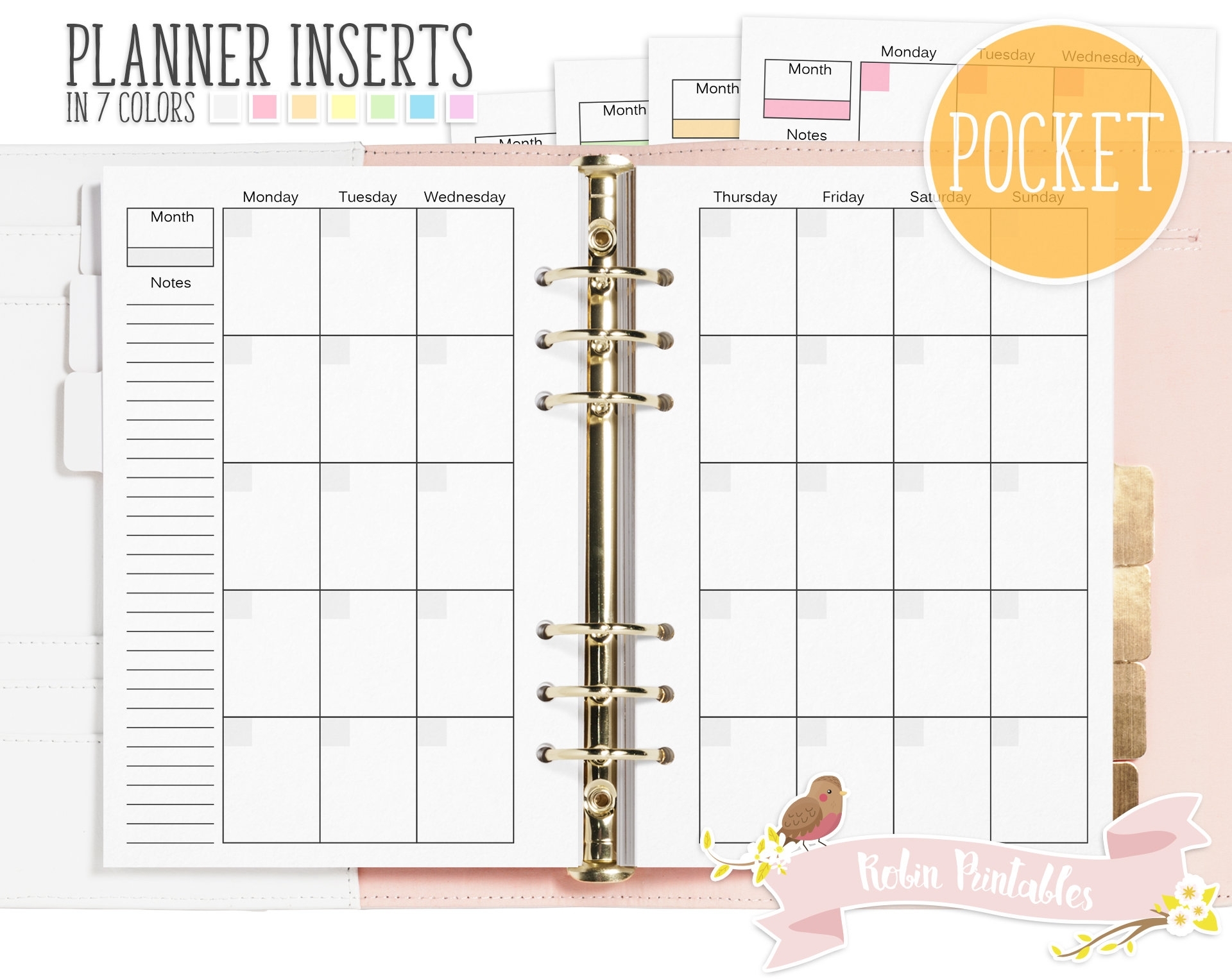 Pocket Monthly Organizer Printable Binder Inserts. Fits | Etsy for Printable Blank Monthly Calendar With Lines For Purse