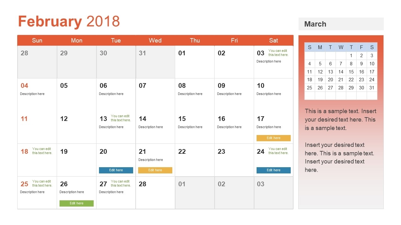 Powerpoint Calendar Template Year 2018 - Slidemodel throughout Basic Monthly Calendar For Editing