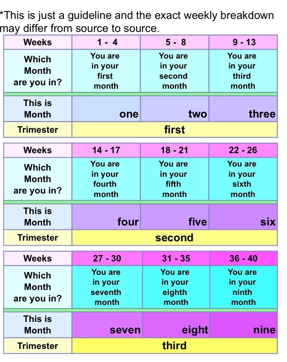 Pregnancy Calendar Weeks To Months