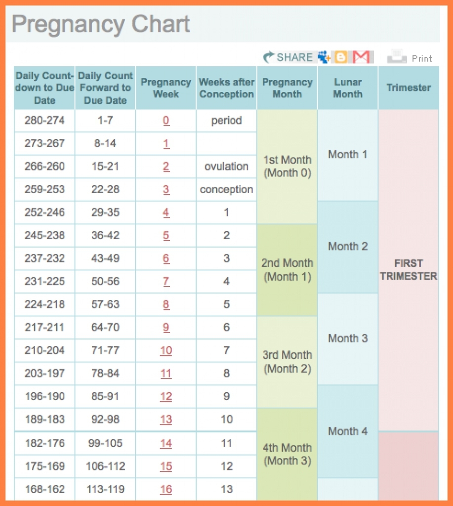 Pregnancy Week To Month Calendar 