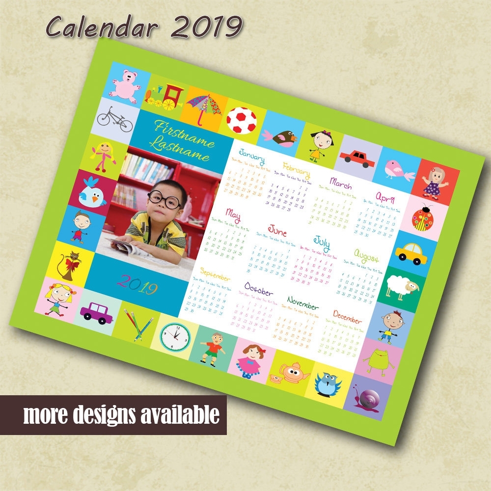 Preschool Calendar 2019 Custom Photo Calendar Children | Etsy in March Childrens Calendar Watercolor Png