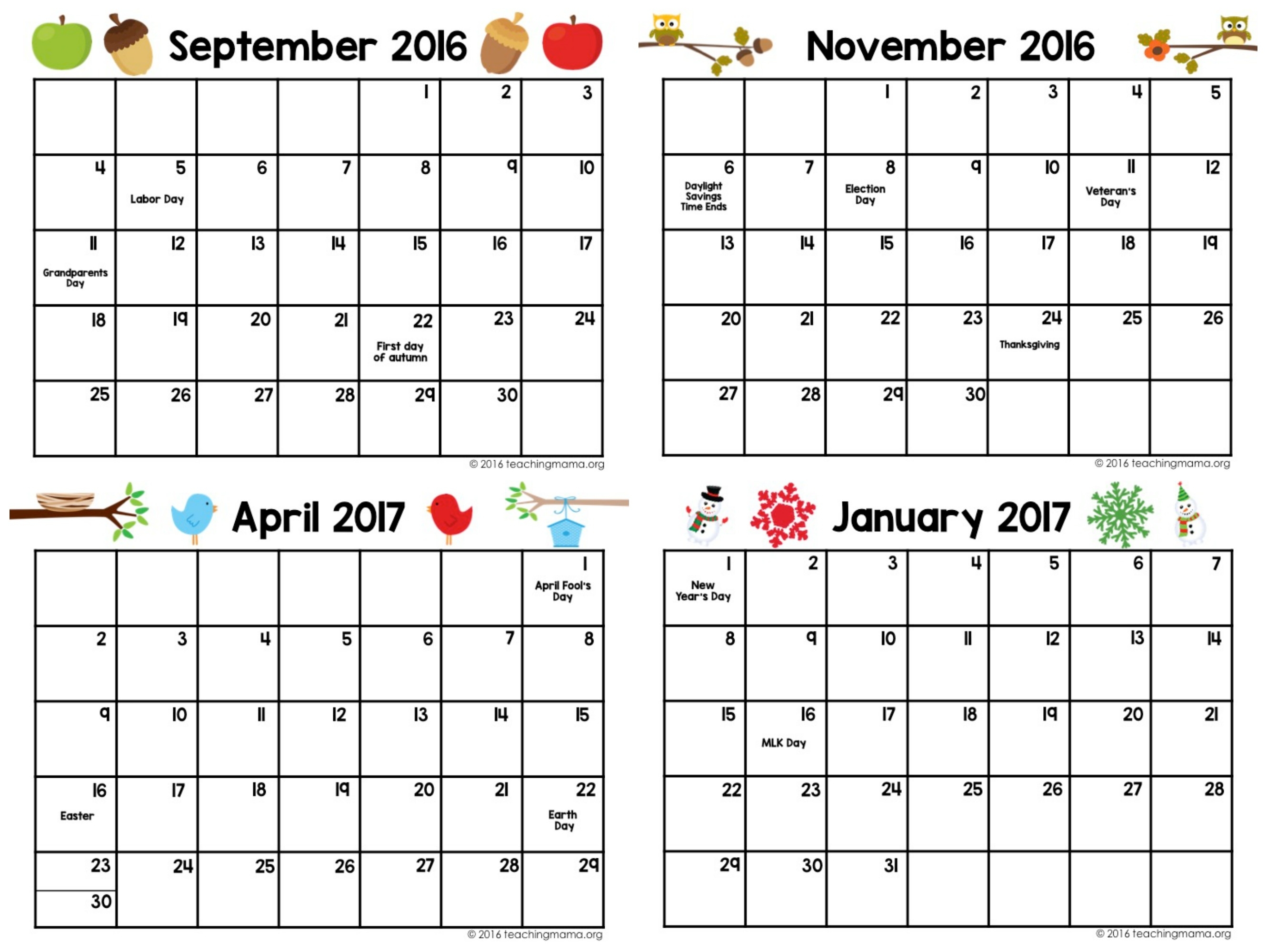Printable Blank Calendar For Kindergarten 2024 Calendar 2024 All Holidays