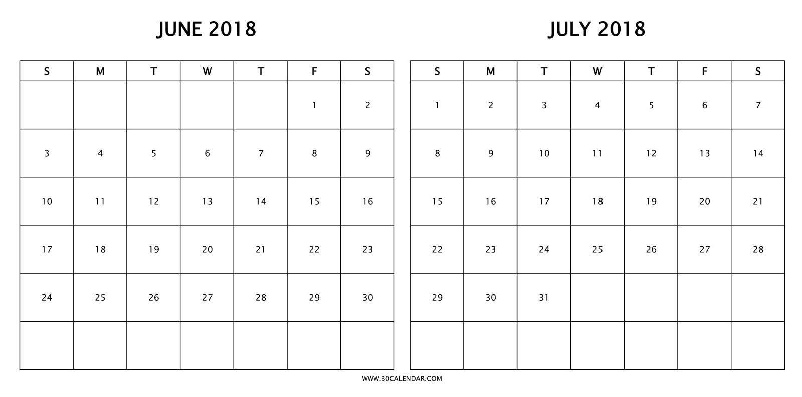 Print Free Two Month Calendar 2018 June July With Holidays | 2018 for Print Month Of June And July