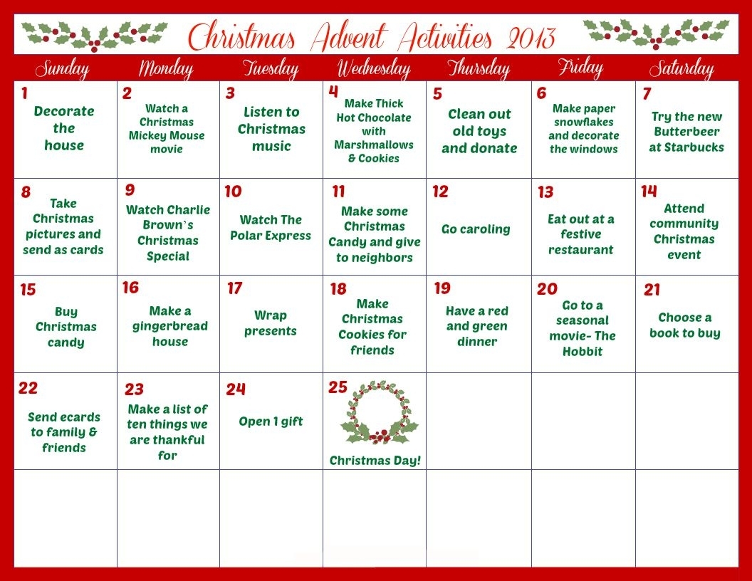 Print Out This Advent Calendar Daily Activities And Enjoy The Season with regard to Printable Advent Calendars For All Seasons