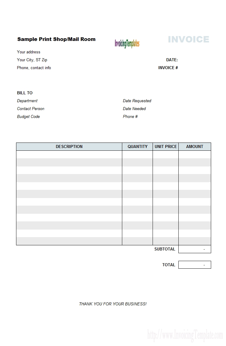 Print Shop Bill Sample with Template For Bills To Print