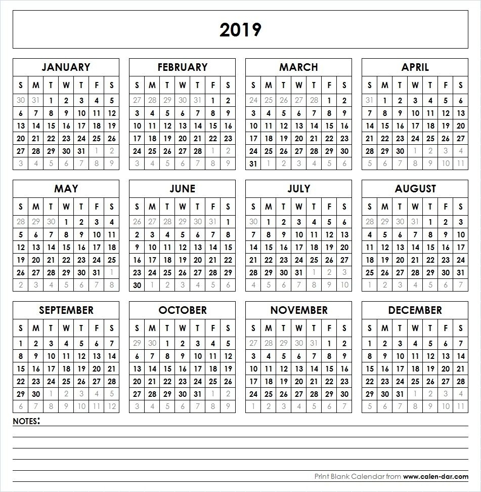 Printable 2019 Calendar At A Glance | Printable Calendar 2019 with Year Calendar At A Glance