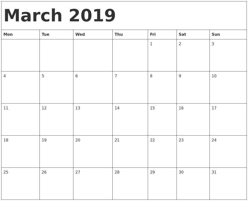 Printable 2019 Calendarmonth With Holidays | Printable Calendar 2019 with regard to Free Printable Calendar Templates Month