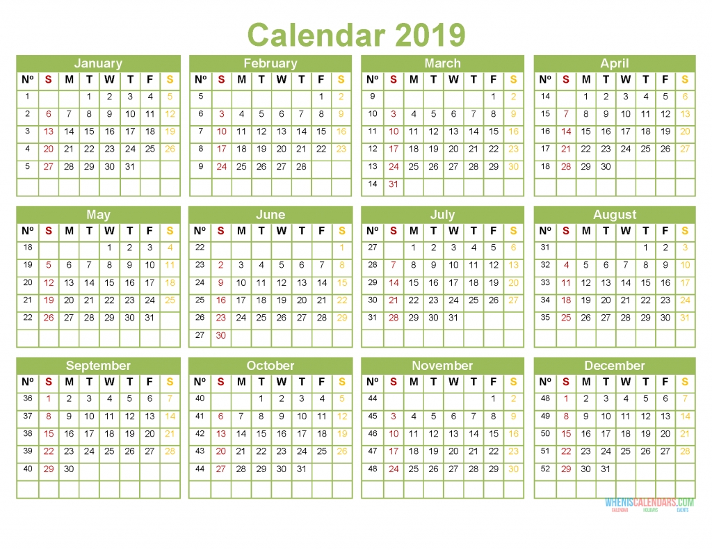 Printable 2019 Full Year Calendar Template Pdf [Us Edition] | Free within 12 Months Printable Calendar Whole