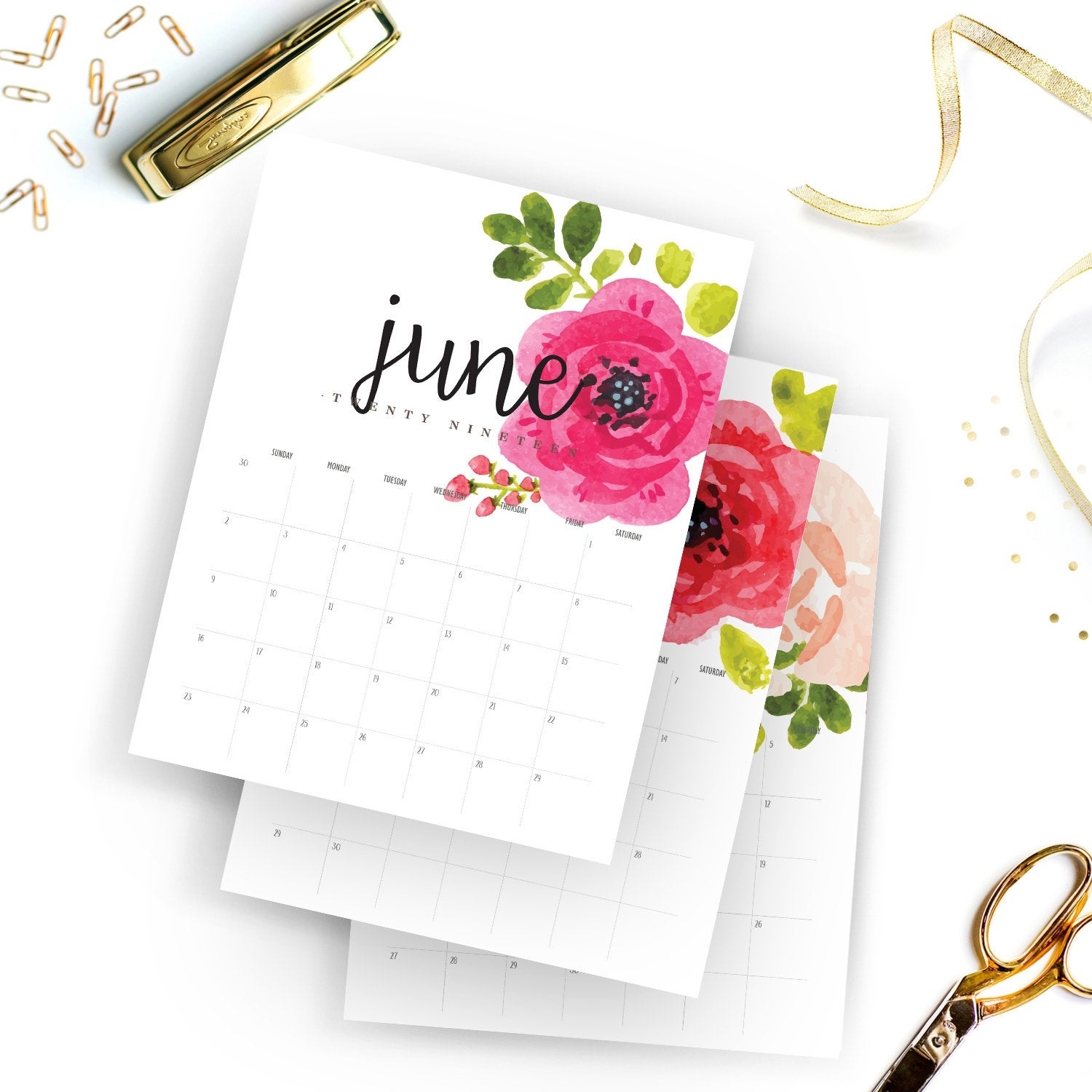 Printable 2019 Monthly Calendar Printable Calendar | Etsy for Monthly Calendar Watercolor Floral Printable