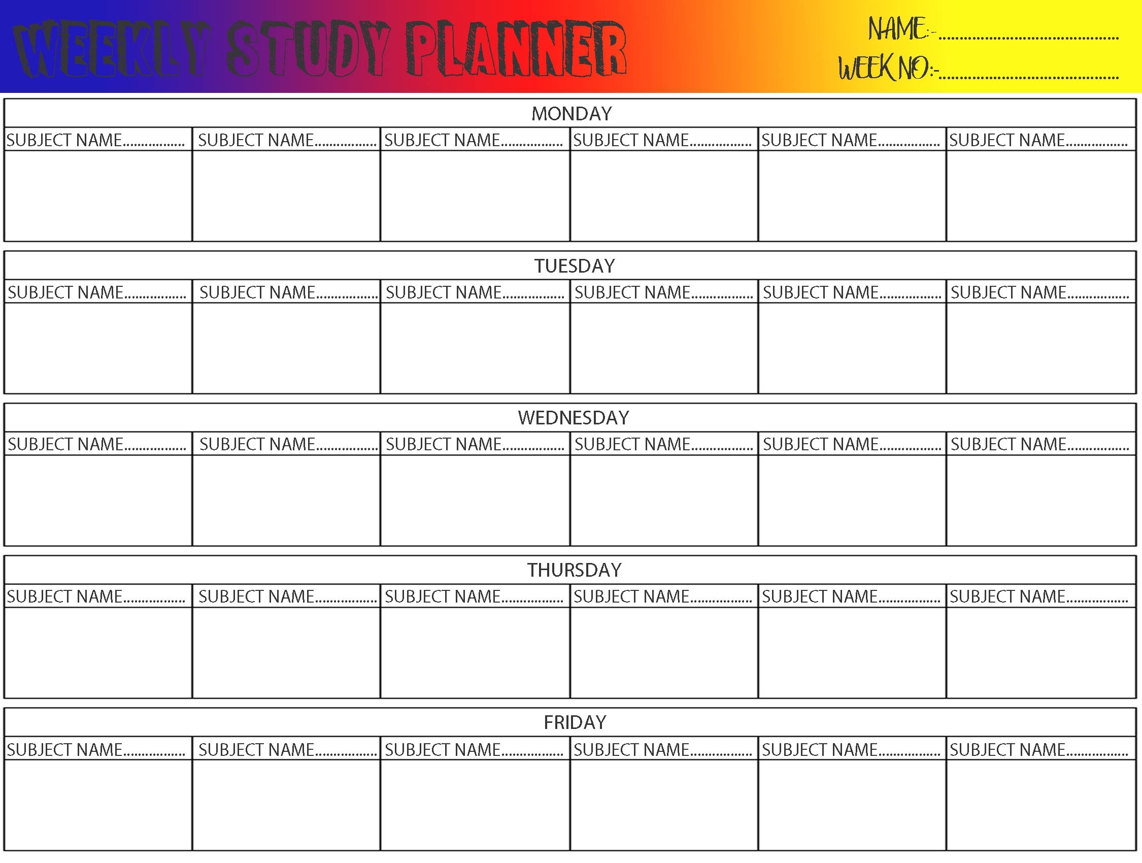 Printable 2019 Study Weekly Planner For Student-Help On Exam Preparation intended for Weekly Planner Template For Students
