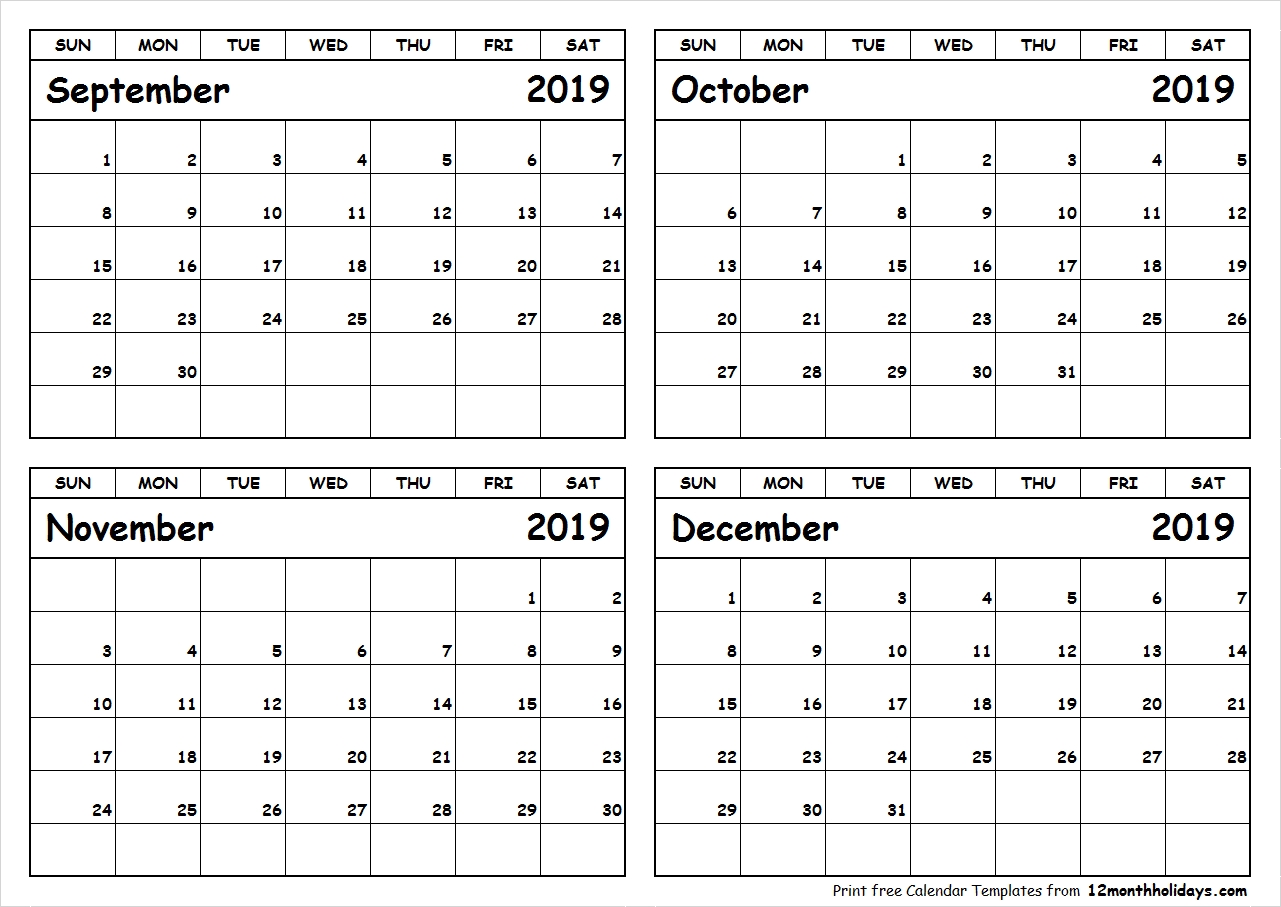 Printable 4 Month Calendar September To December 2018 | Printable intended for 4 Month Blank Calendar Template