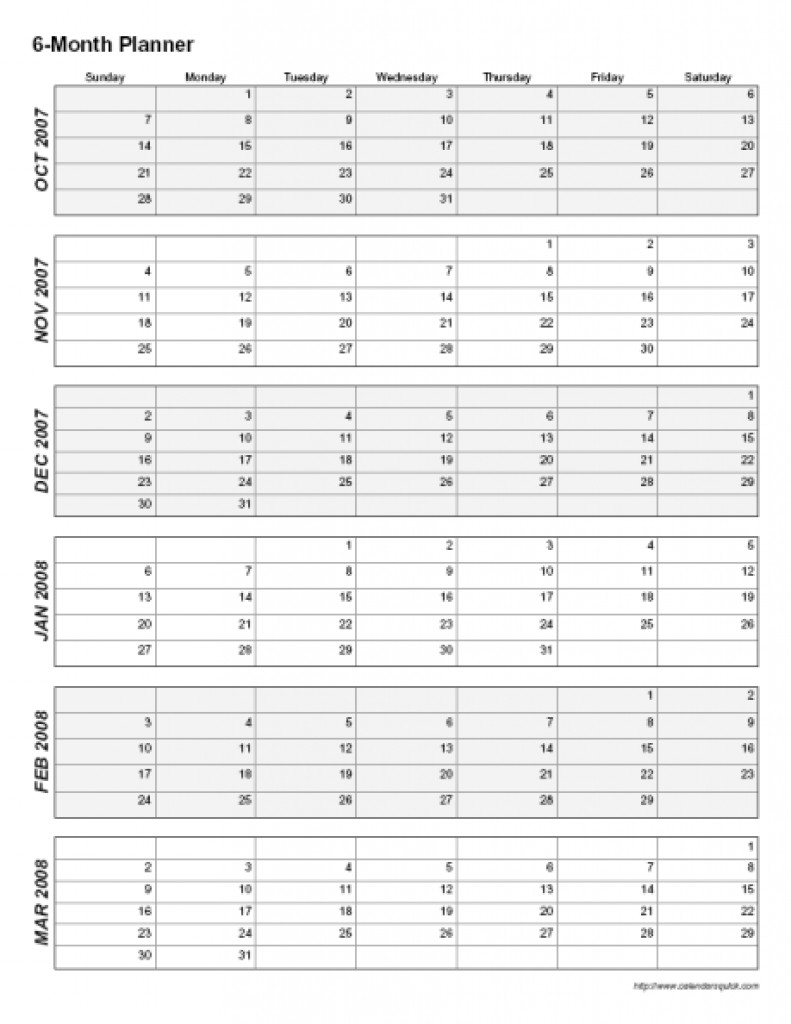 Printable 6 Month Calendar 2017 Calendar Template 6 Months Per Page inside Free Printable 6 Month Calendar