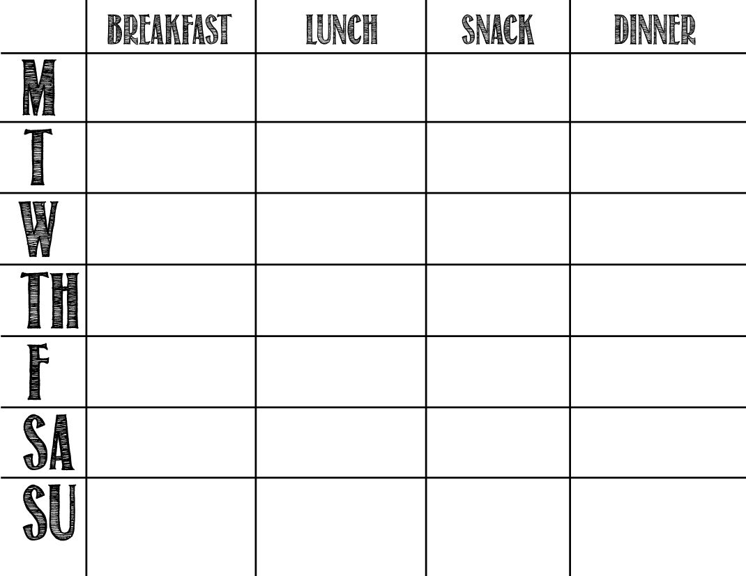 Printable Blank Chart Templates 08 | Meal Prep Planner Templates In in Calendar Weekly Menu Print Outs