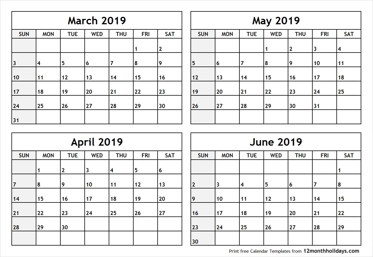 Printable Blank Four Month March April May June 2019 Calendar | Free with regard to Blank Four Month Calendar Template