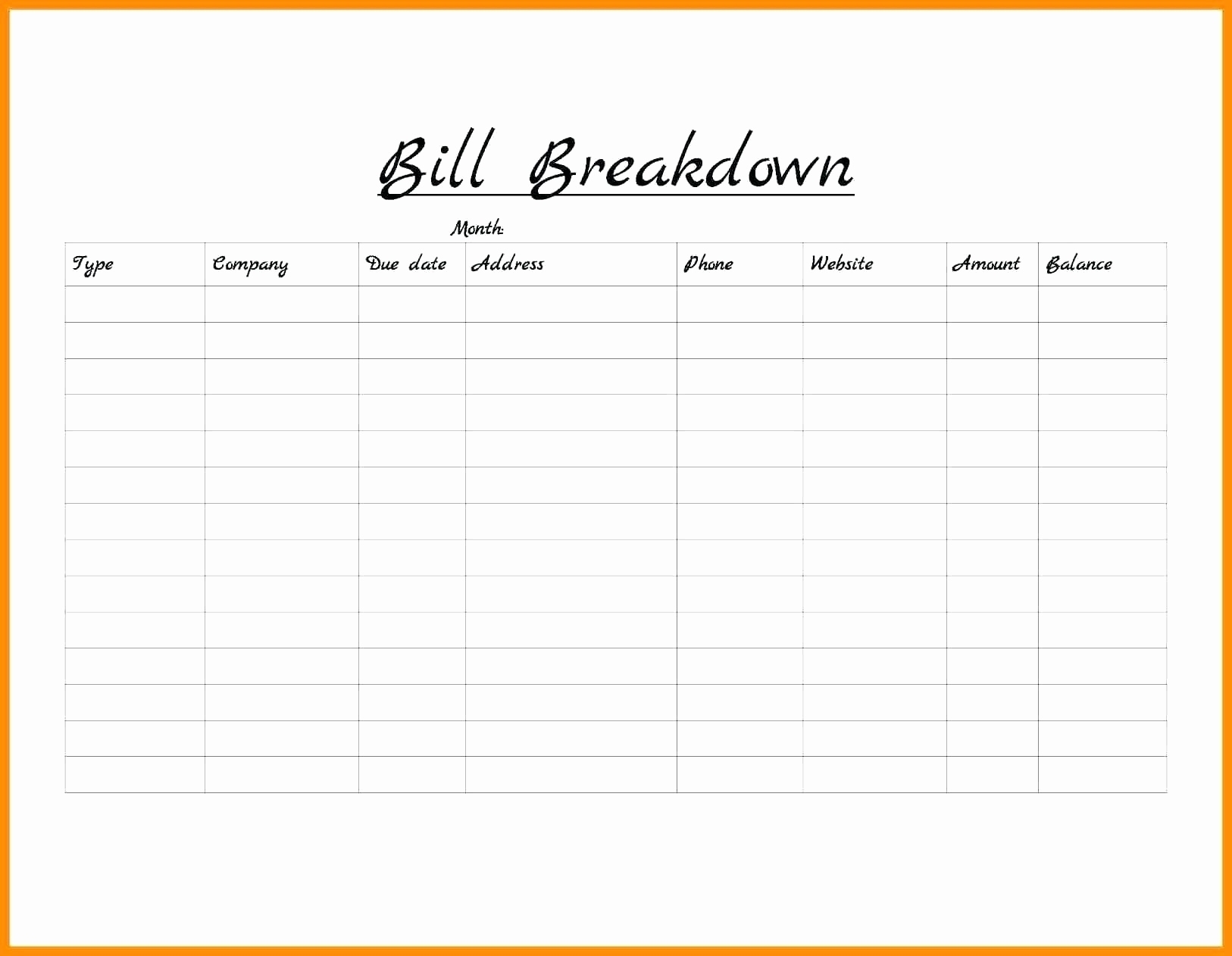 Monthly Bill Payment Blank Worksheet - Calendar ...