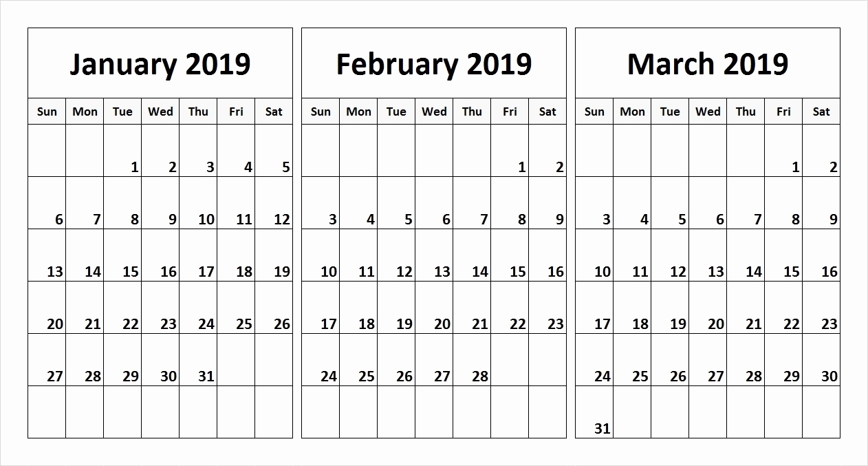 Printable Blank Three Month Calendar 2019 3 Month Editable Blank with Blank 3 Month Calendar Template