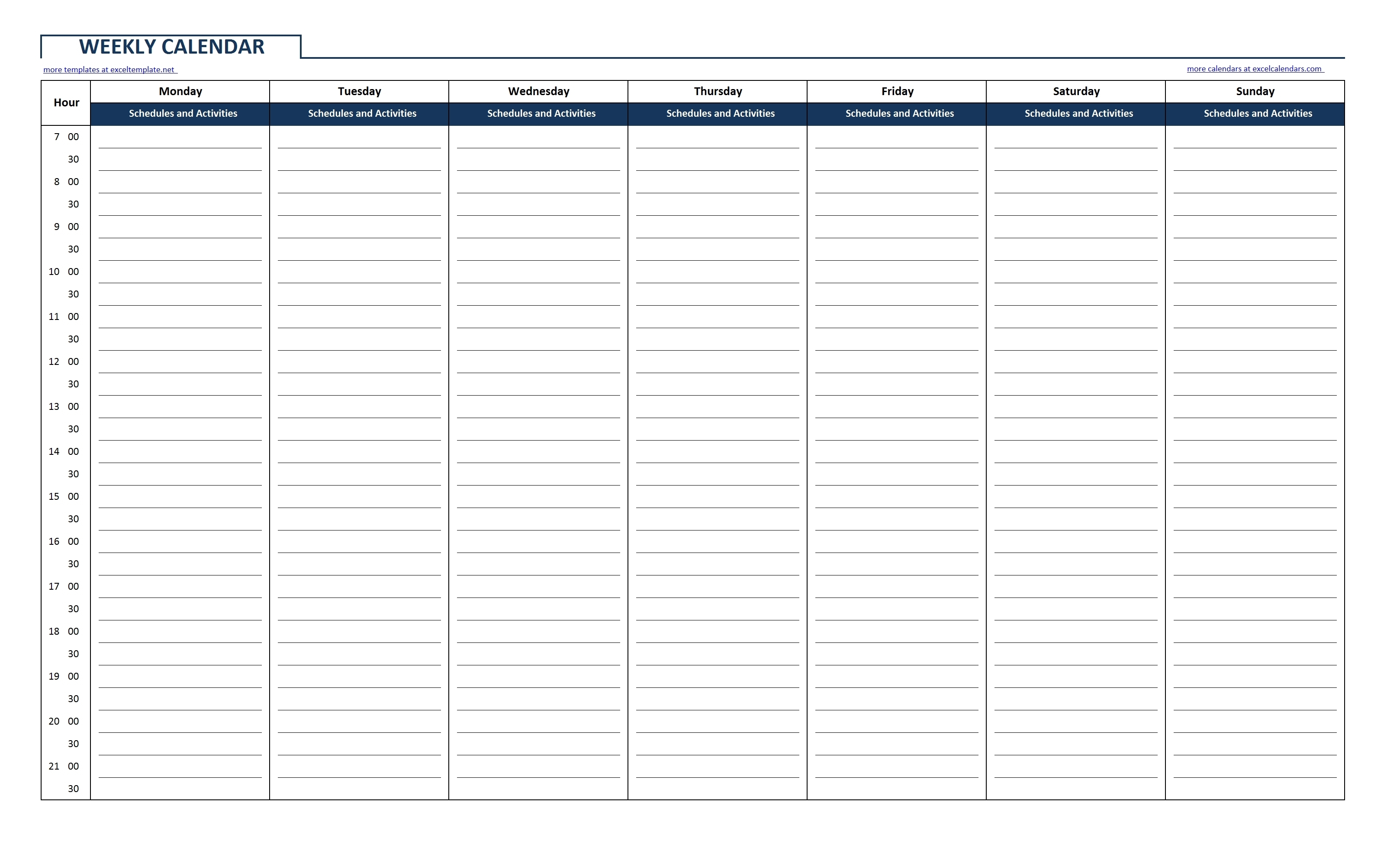 Printable Blank Weekly Calendar in Blank Excel Spreadsheet With Calendar