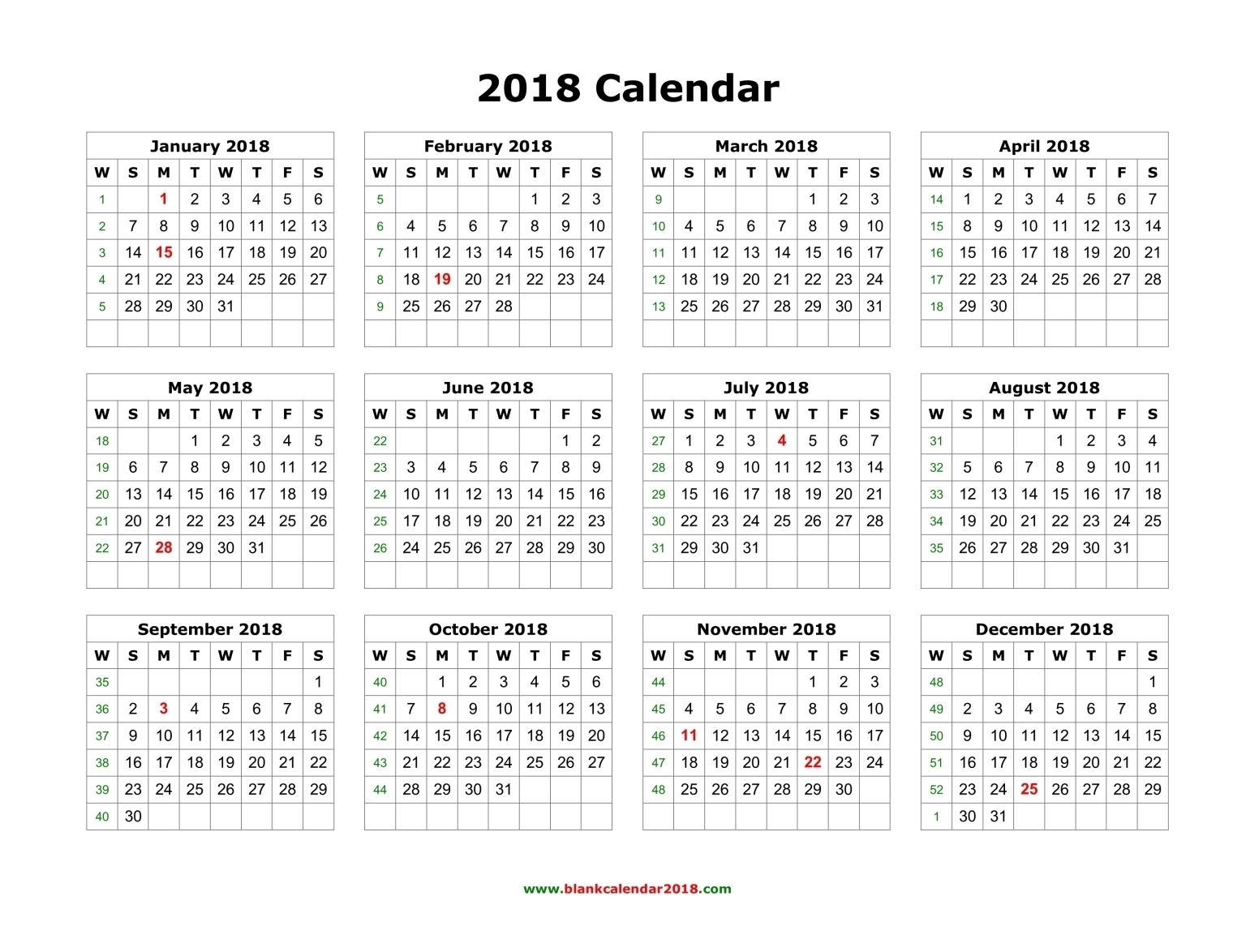 Printable Calendar 2018 Year View | Printable Calendar 2019 intended for Year At A View Calendar