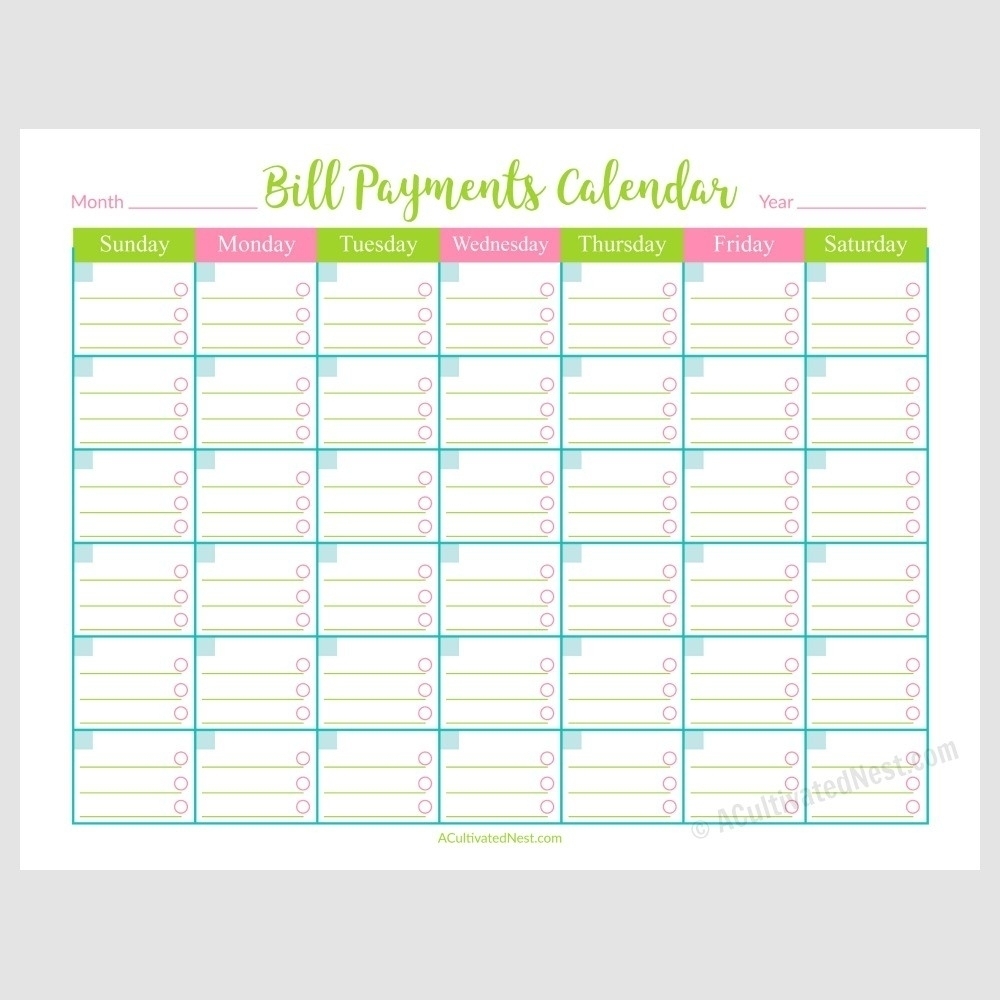 Printable Calendar For Bill Paying | Template Calendar Printable throughout Monthly Bill Payment Calendar Template