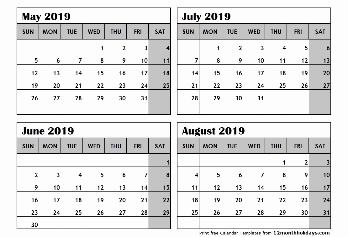 Printable Calendar Per Month 2019 2019 Calendar Template 6 Months pertaining to Printable Free Month Per Month Calendar