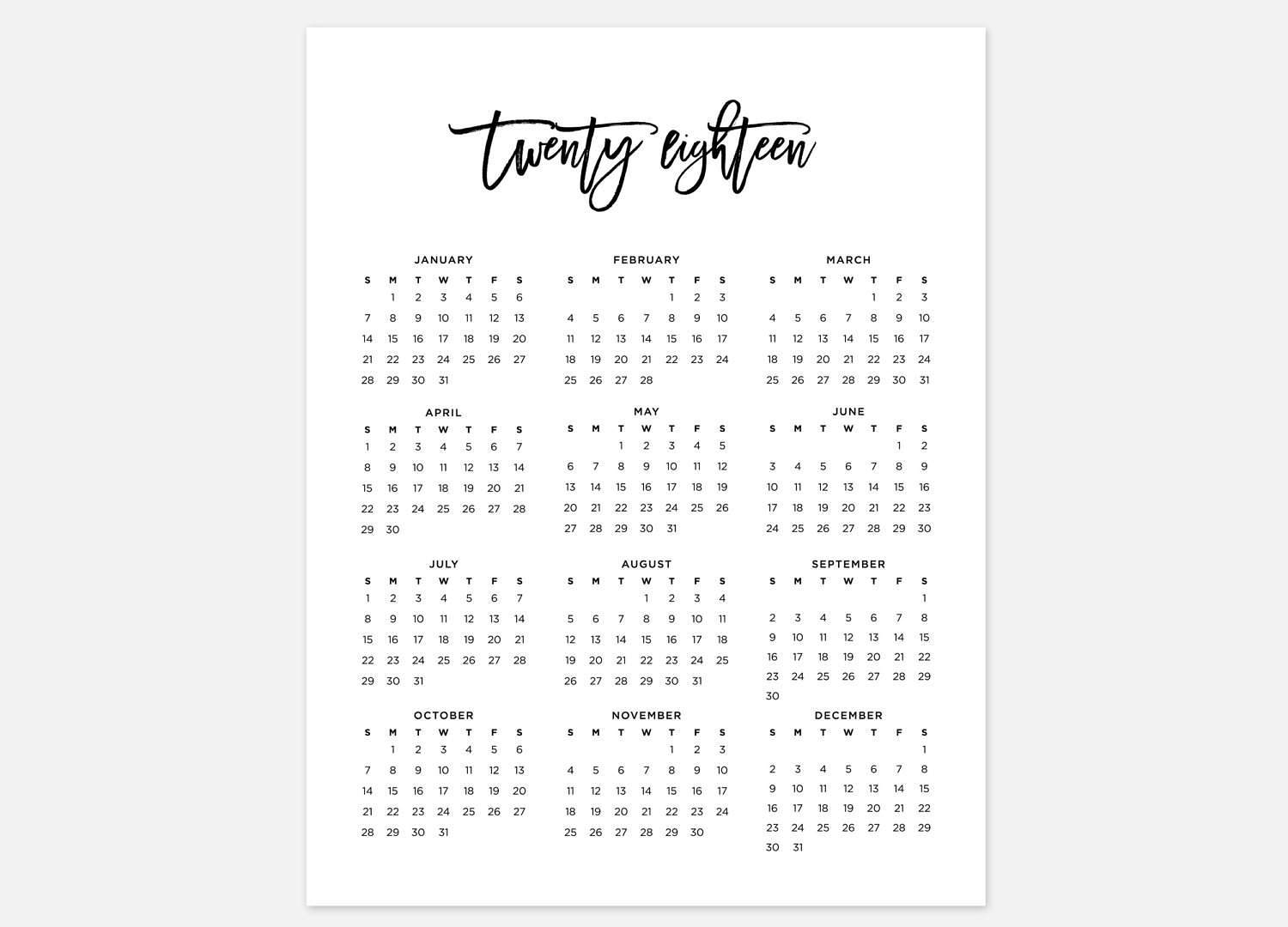 Printable Calendar Year At A Glance 2018 | Printable Calendar 2019 intended for Year At A Glance Printable