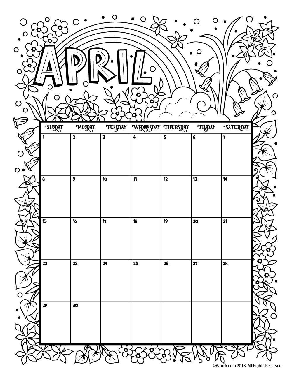 Printable Coloring Calendar For 2019 (And 2018!) | Holiday Happiness with Free Coloring Calendars For June