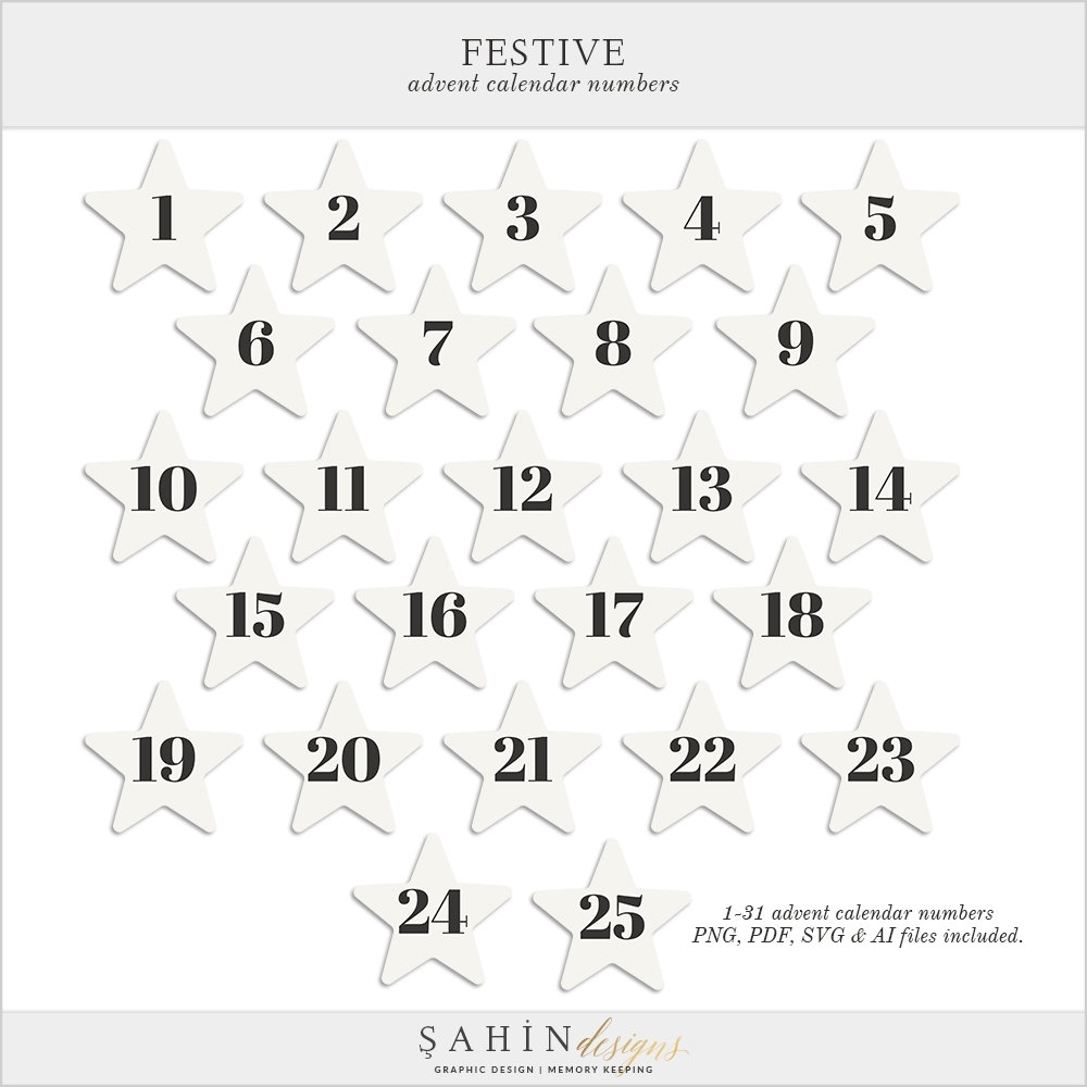 Printable Festive Star Advent Calendar Numberssahin Designs for Calendar Numbers 1-31 To Print